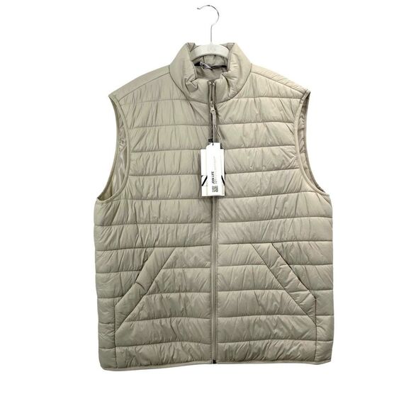 NEW Zara puffer vest zip up sleeveless jacket Size L‎ beige oatmeal neutral - Picture 1 of 9